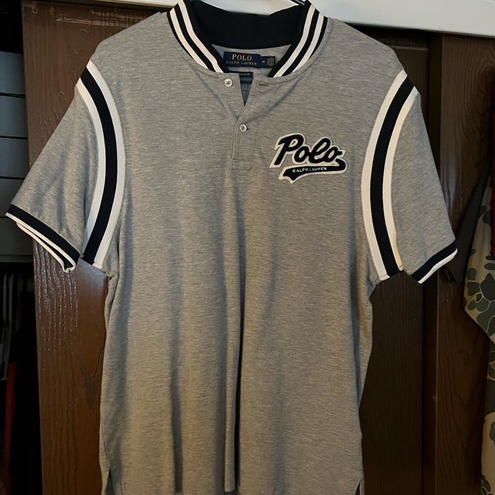 Polo Logo Script Button Shirt Euc - image 2